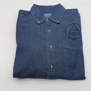 LA Autoshow Port and Company Denim Shirt Mens Large Blue Long Sleeve Button Down